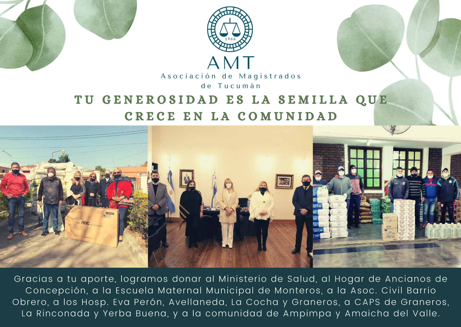 La Asociación de Magistrados de Tucumán realizó múltiples donaciones en la provincia