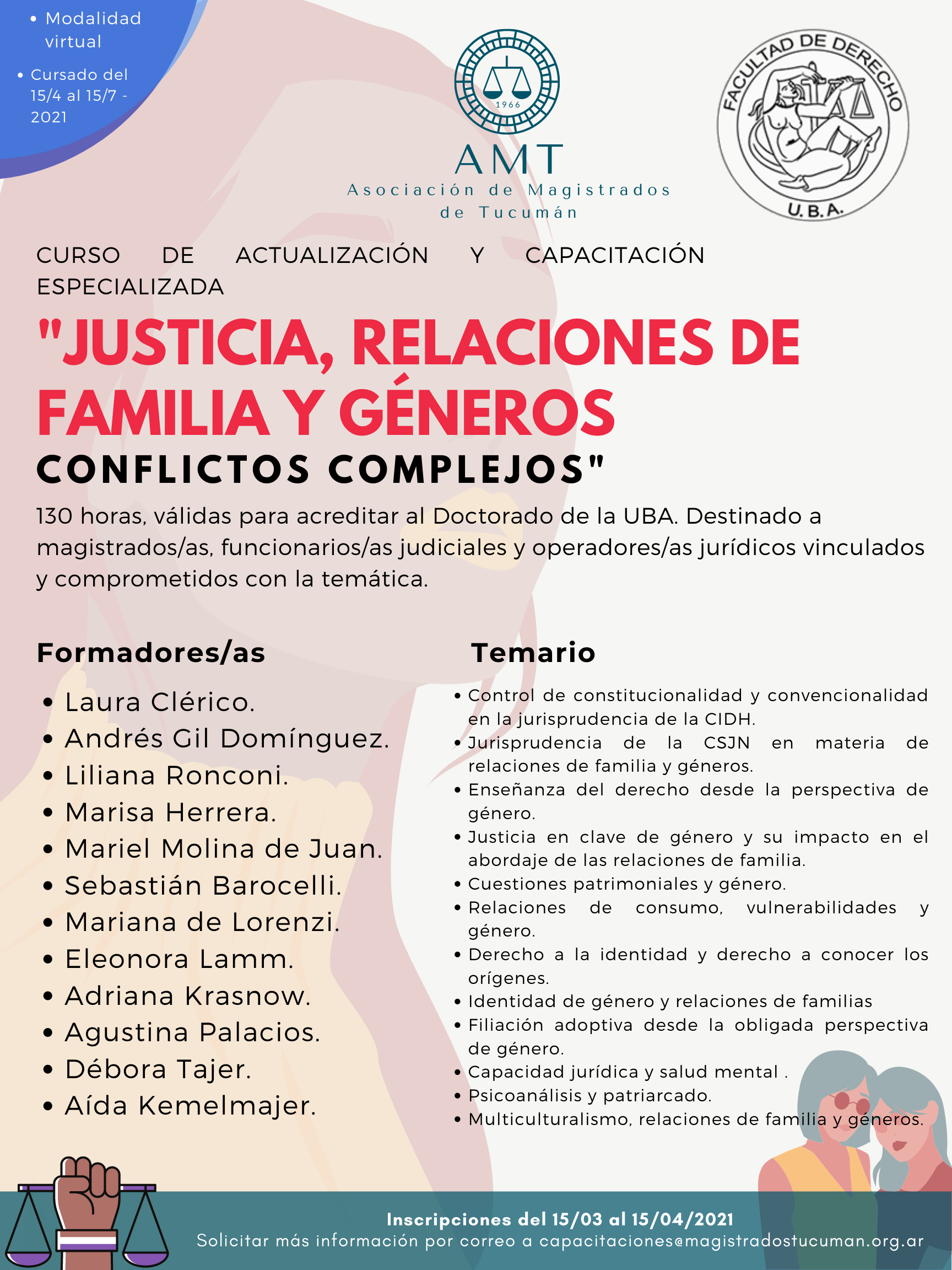 Inscripciones abiertas para el curso «Justicia, relaciones de familia y géneros. Conflictos complejos»