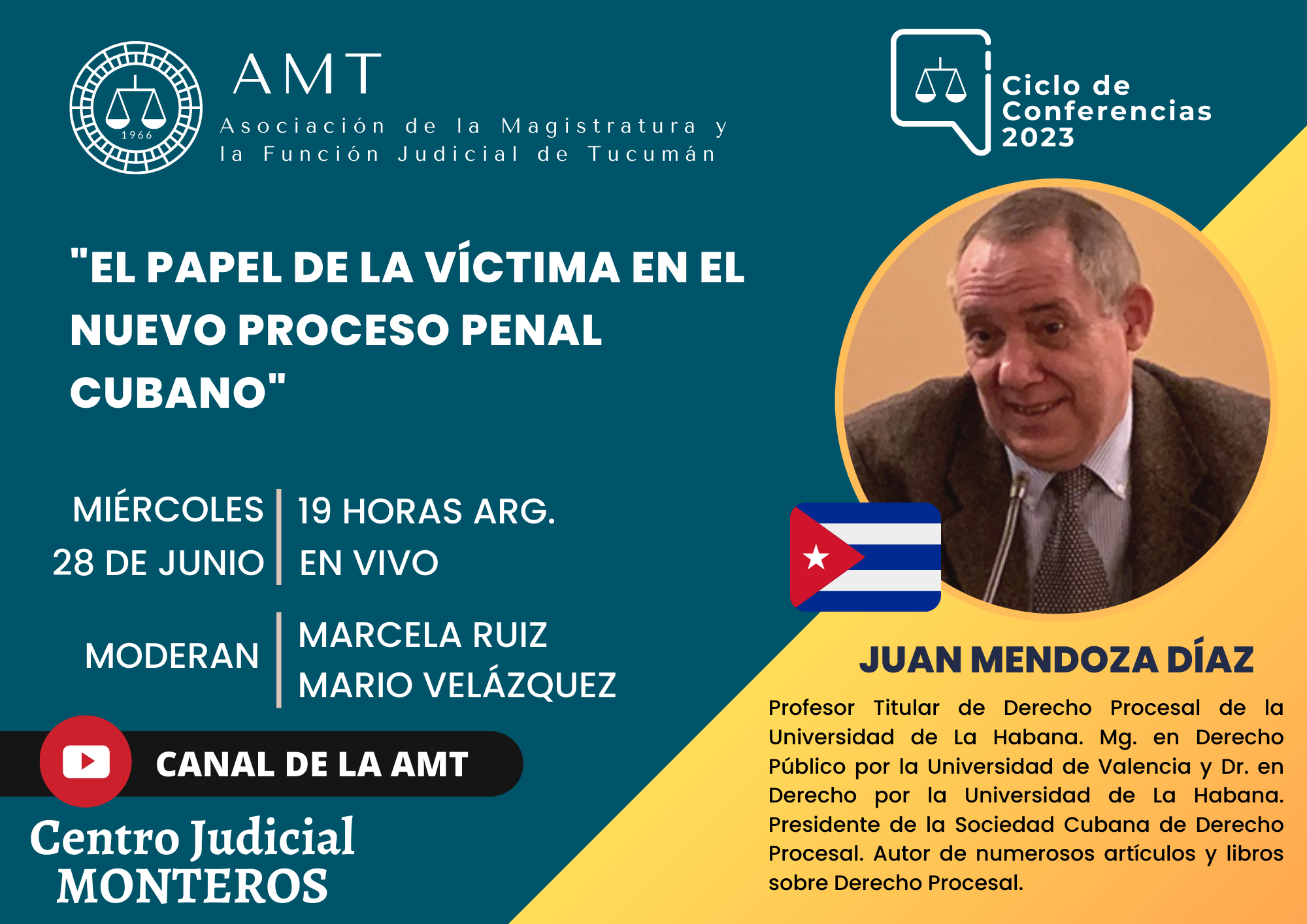 Vuelva a ver la conferencia de Juan Mendoza Díaz «El papel de la víctima en el nuevo proceso penal cubano»